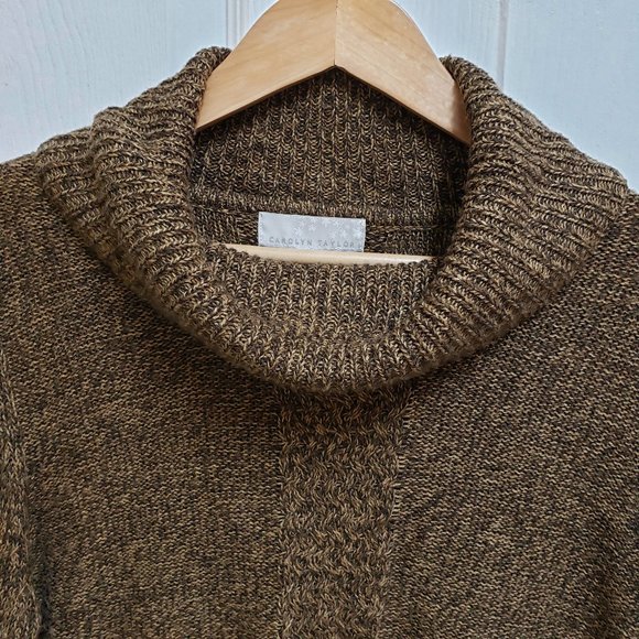 Carolyn Taylor Sweater Womens XL Acrylic Brown Cowl Neck Cable Knit Flare Hem - Picture 3 of 7
